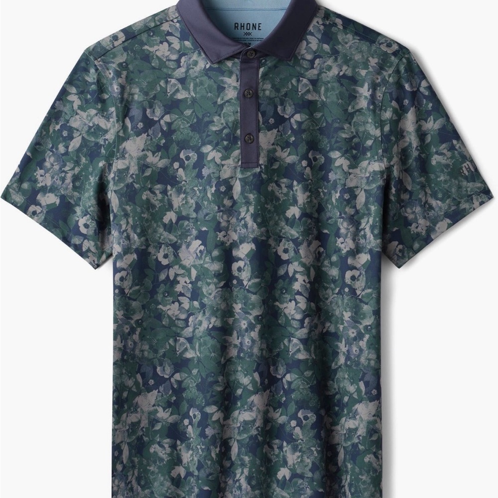 RHONE Navy and Green Patterned Polo Shirt - Picture 4 of 10